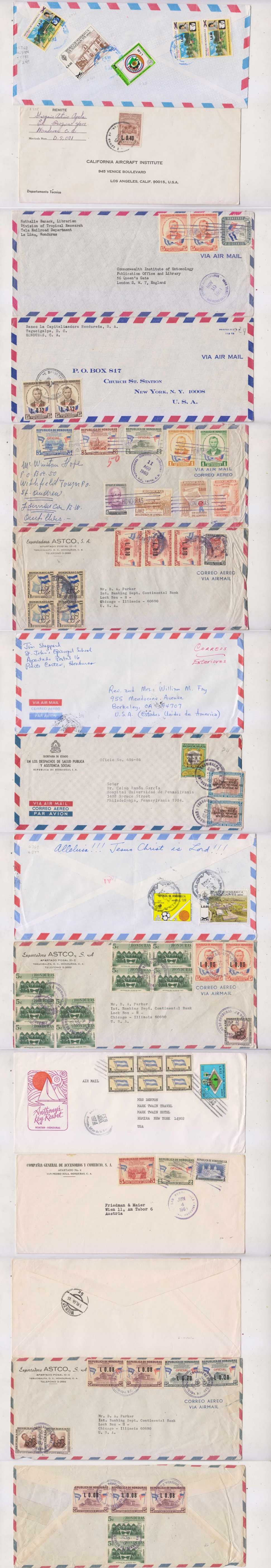 Honduras — Choice group of 24 attractive covers most airmails to USA & other destinations abroad IE…