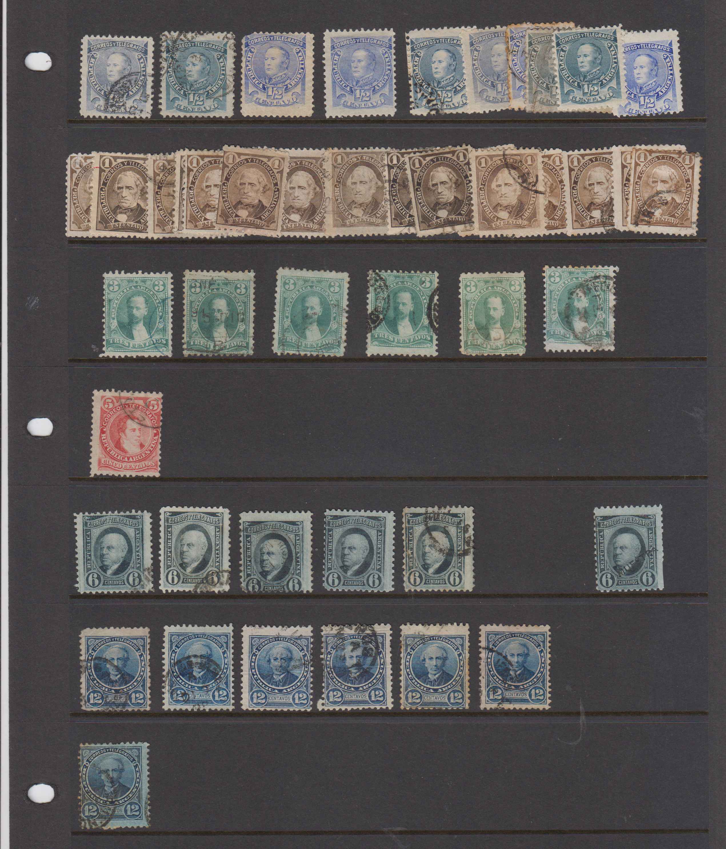Argentina 1864 — Rivadavias collection including Sc 8 thru 13 with 44 stamps including 5 cents from the…