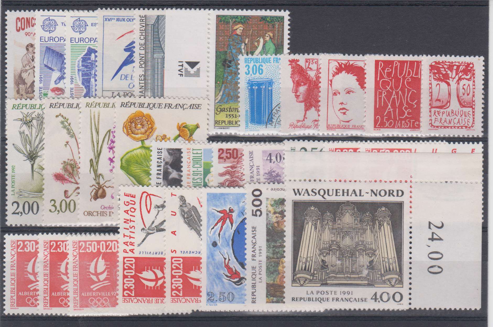 France 1988 — Group of 133 stamps on cards chiefly in full sets with some duplicates